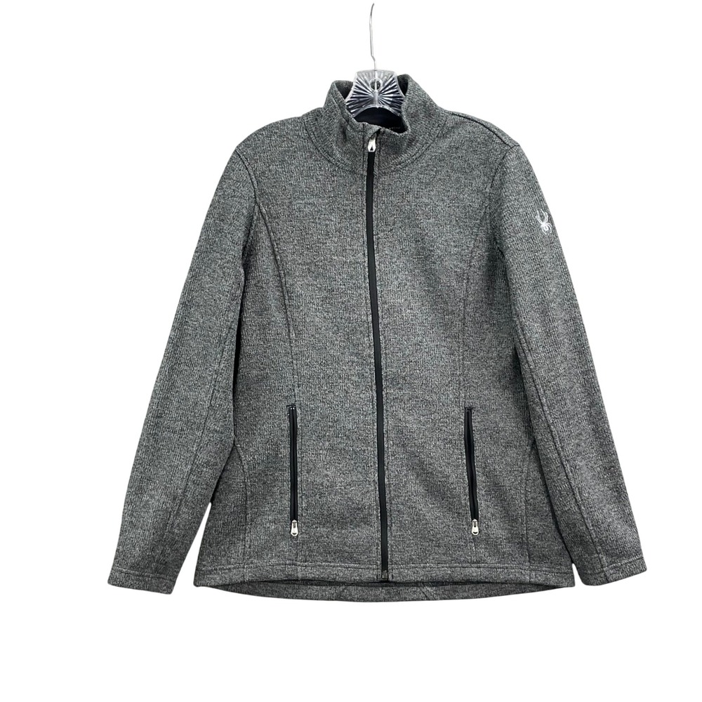 Spyder Full Zip Sweater Jacket Women's Large Gray Heathered Fleece Ski Snow Hike